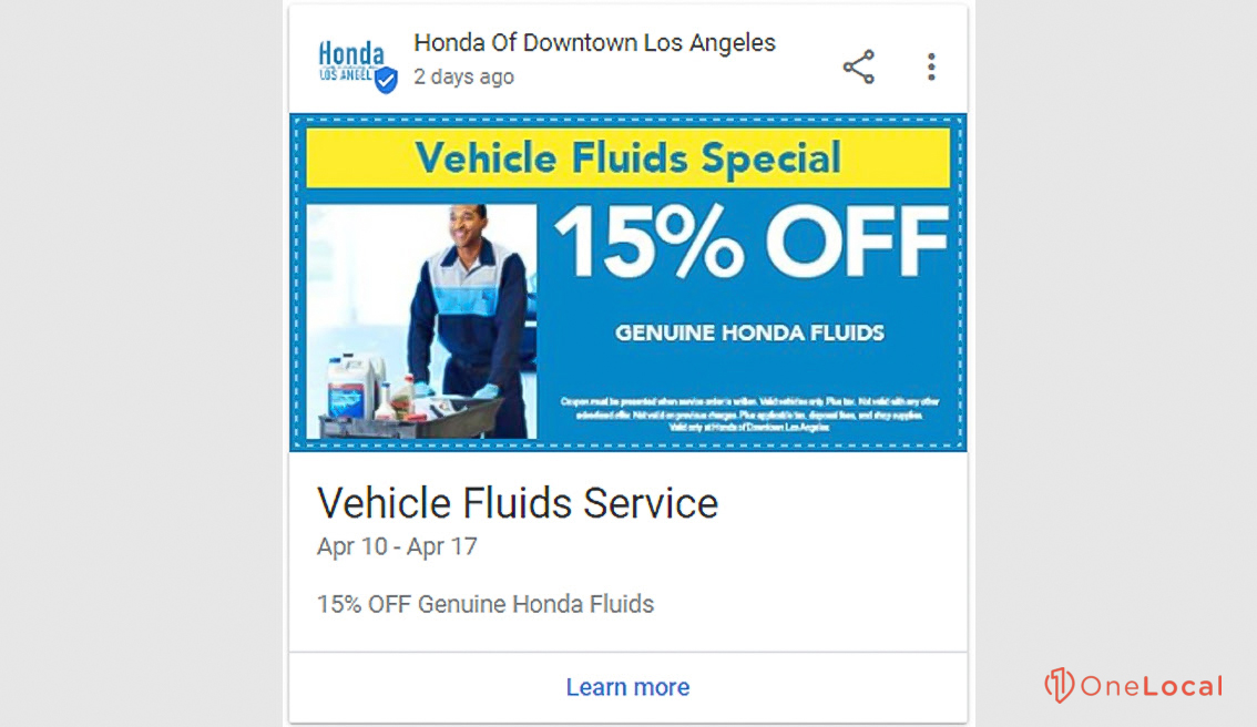 A Google Post Including a Coupon