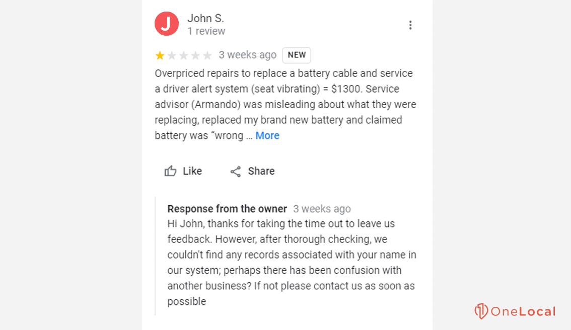 A Negative Google Business Review