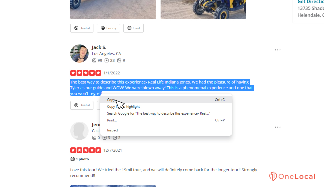 Copying Yelp Review