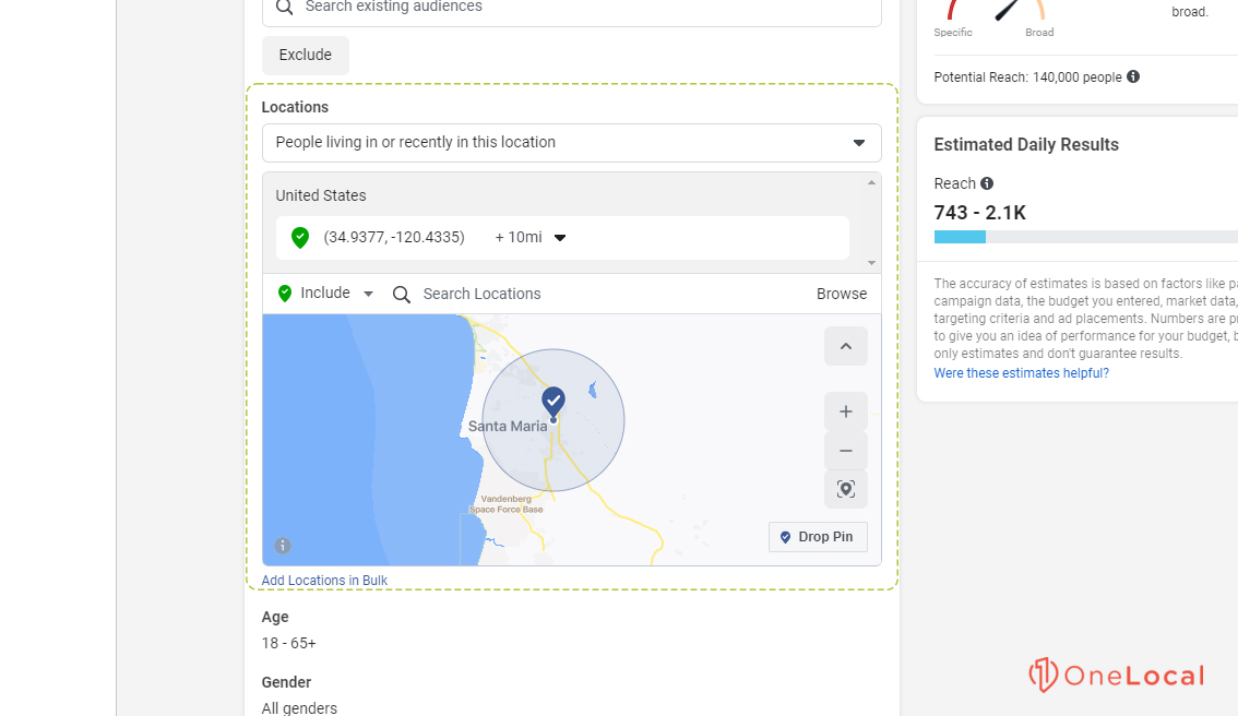 Geotargeting Locations Section