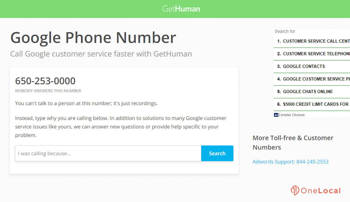 Google Phone Number on GetHuman
