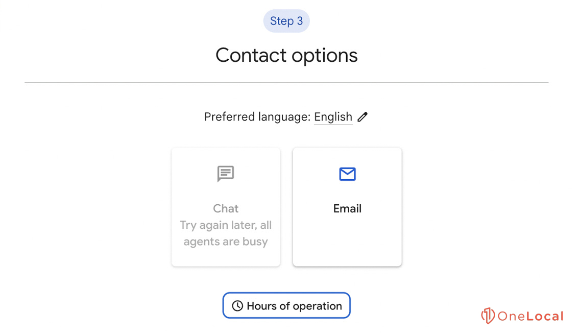 Google Support Email and Chat Options