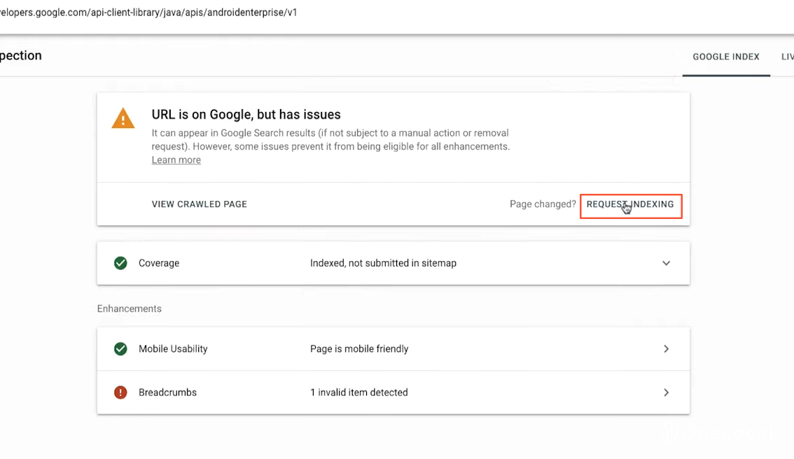 Request Indexing From Google