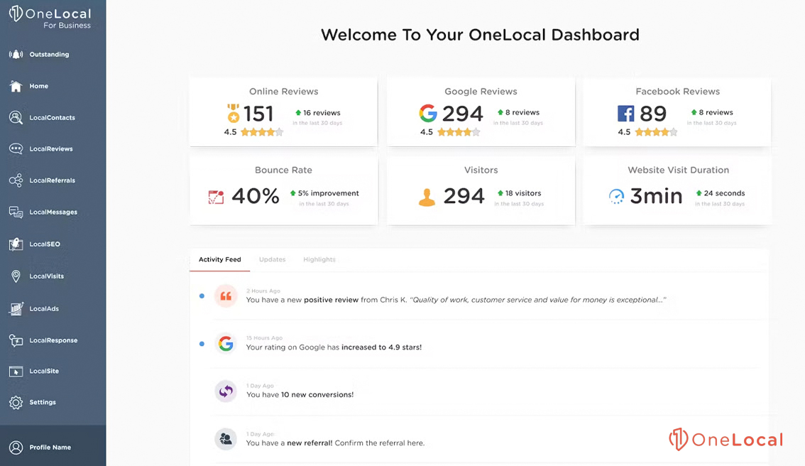 The OneLocal Dashboard