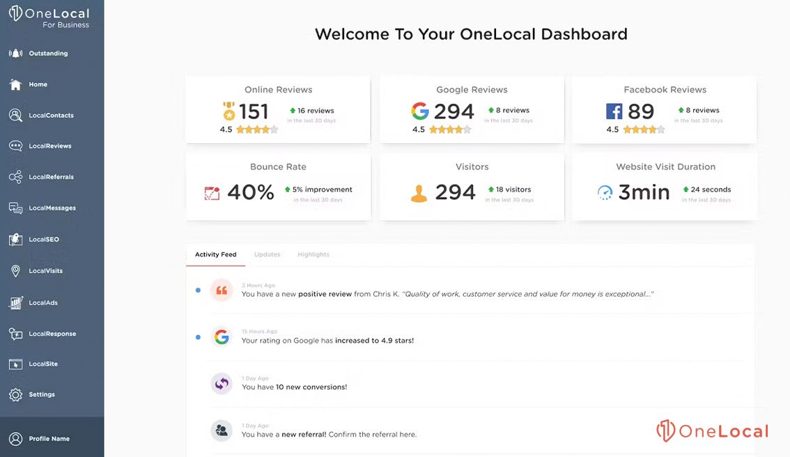 Your OneLocal Dashboard