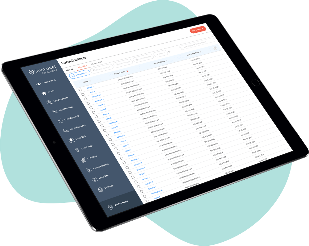 The LocalContacts dashboard provides a way to keep track of and manage all your contacts.