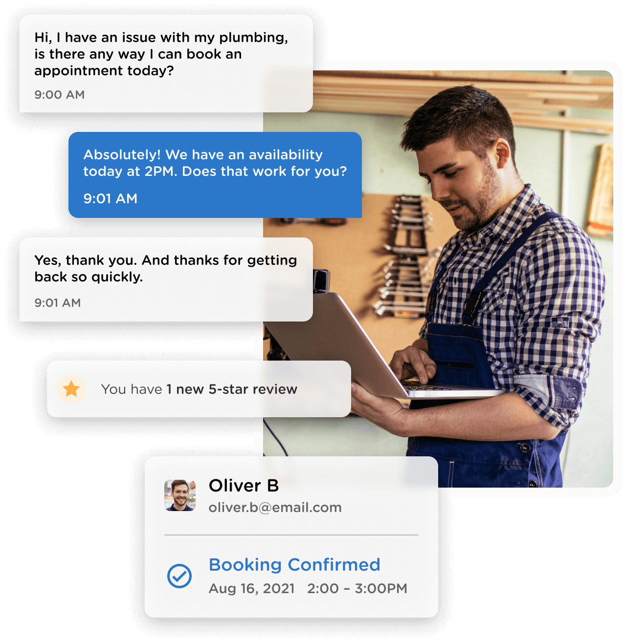 You can use OneLocal to message your customers and get notified about new reviews and new appointment bookings.