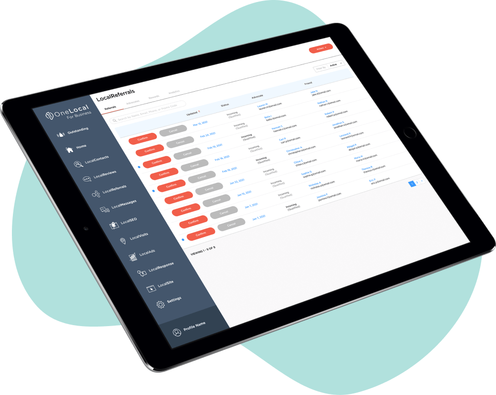 The LocalReferrals dashboard allows you to manage new advocates and referrals.