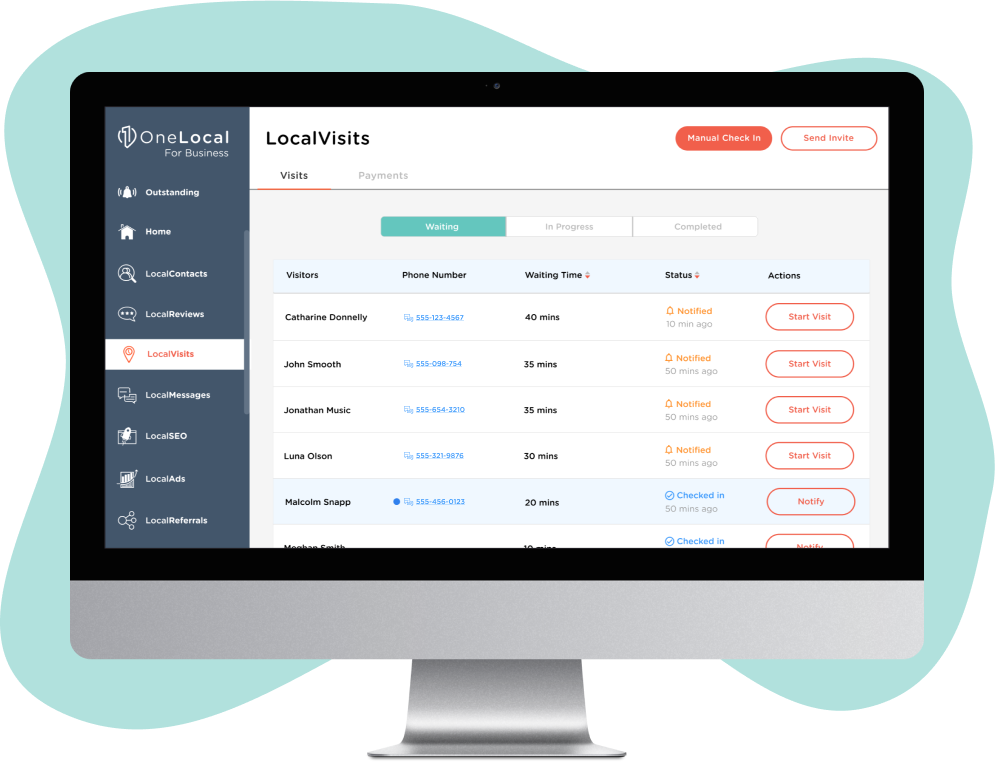 The LocalVisits dashboard helps you manage your ongoing appointments safely.